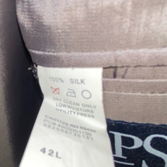 CHAPS Men's 100% Silk Olive Houndstooth Two-Button Blazer Sport Coat Jacket 42L - Picture 3 of 7